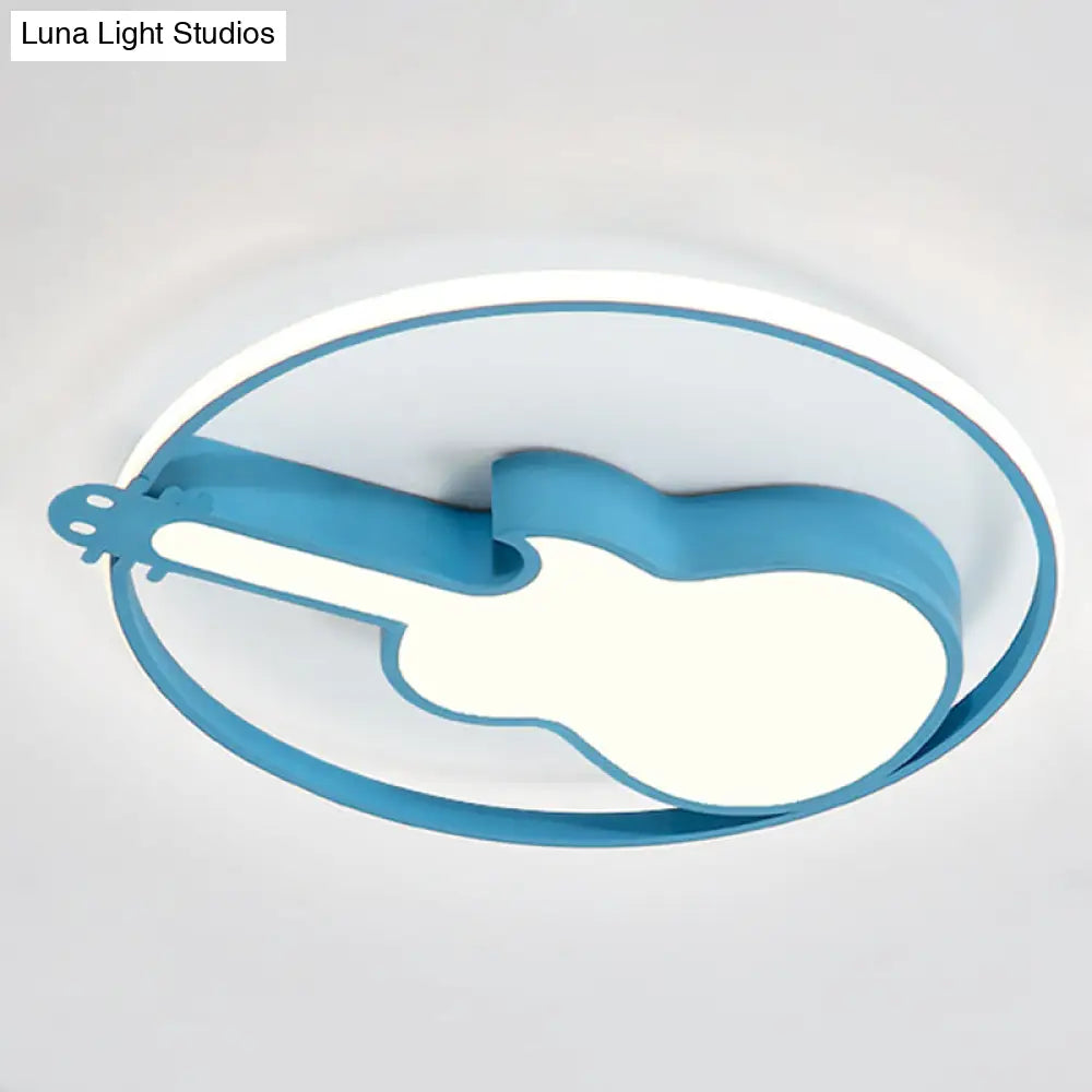 Creative Guitar Flush Mount Ceiling Light For Bedroom - 1 Metal Fixture Blue / 18 Warm
