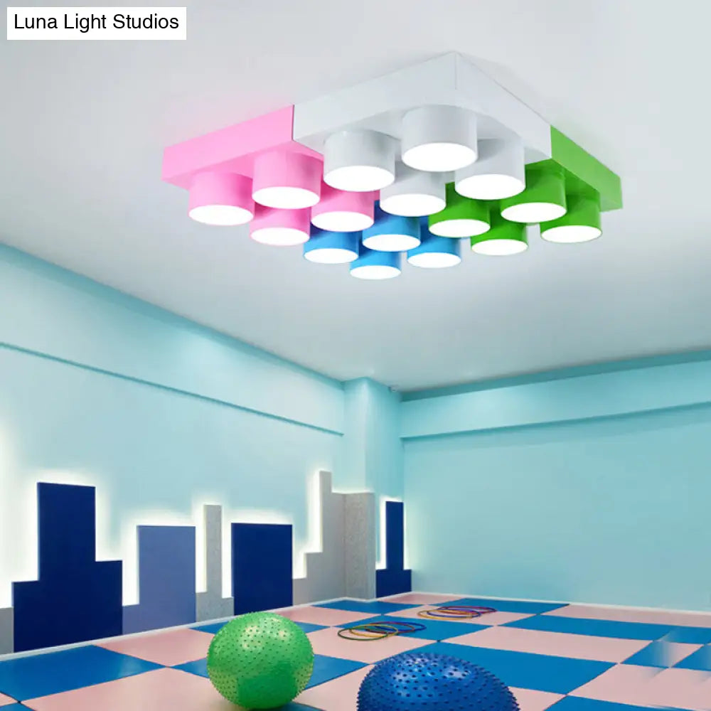 Creative Led Flush Mount Ceiling Light For Kids’ Kindergarten With Toy Brick Design