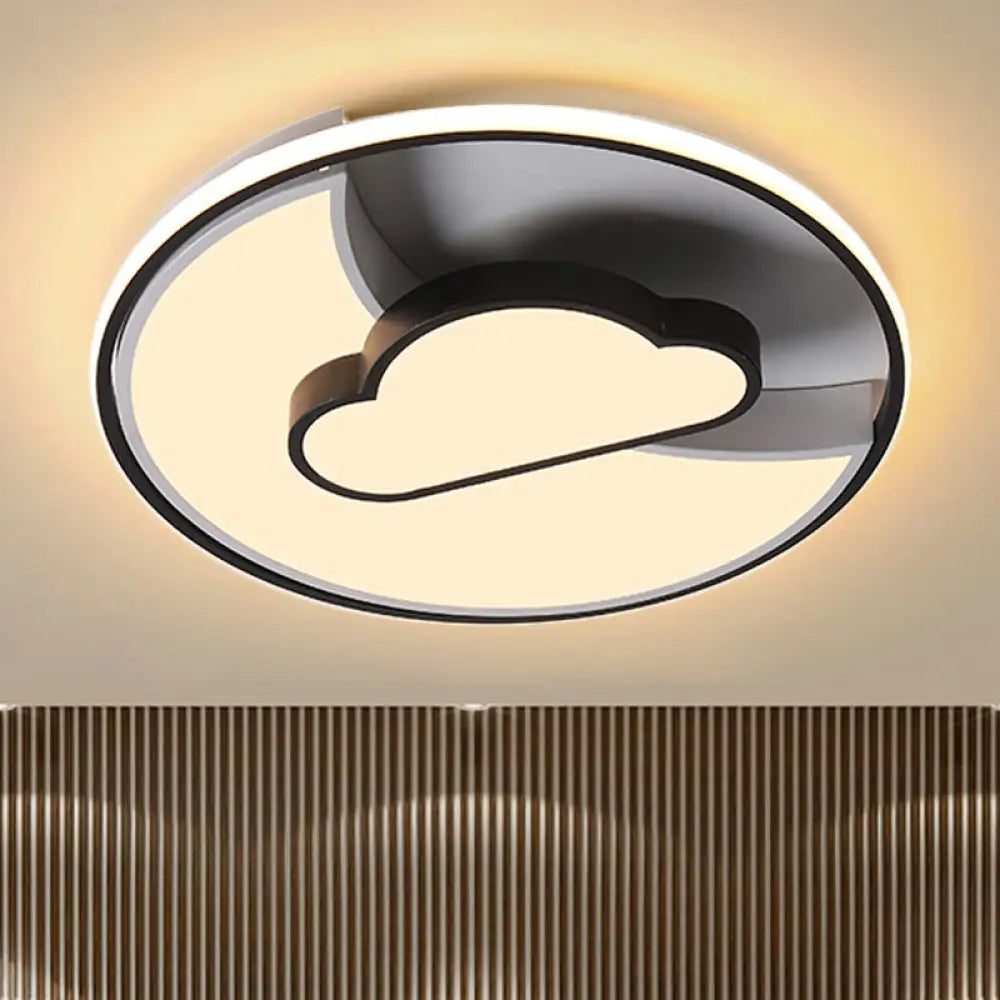 Crescent & Cloud Cartoon Led Flush Mount Ceiling Lamp For Study Room Black - White / 16.5’ White