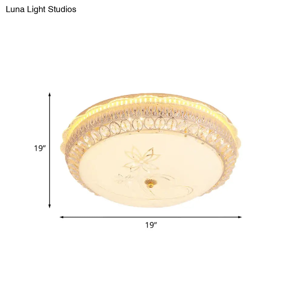 Crystal-Embedded Led Flush Mount Ceiling Light In Gold - Classic Bowl Design