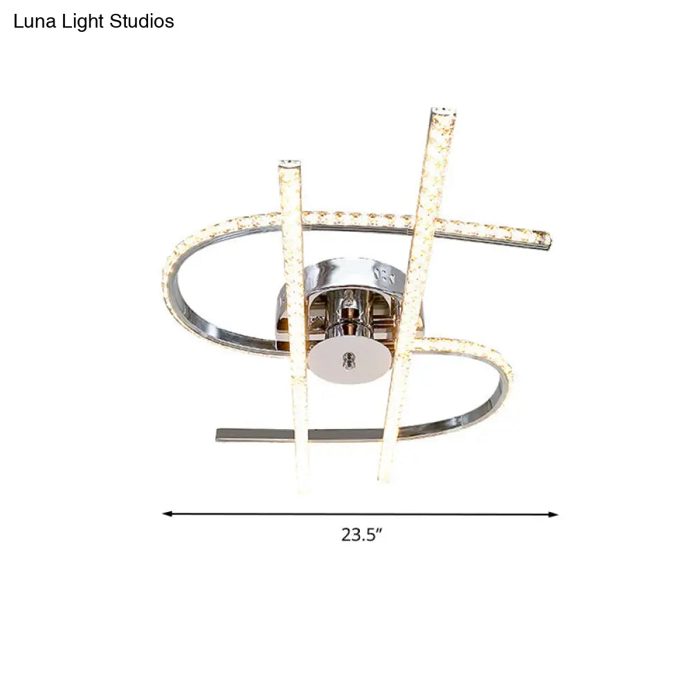 Crystal Led Chrome Semi Flush Mount Bedroom Light In Warm/White