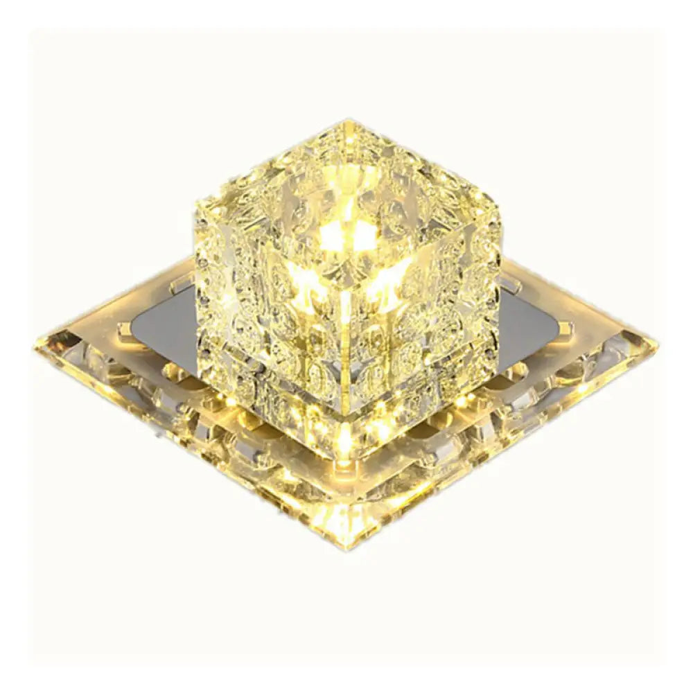 Crystal Led Flush Mount Entryway Light In Minimalist Square Design