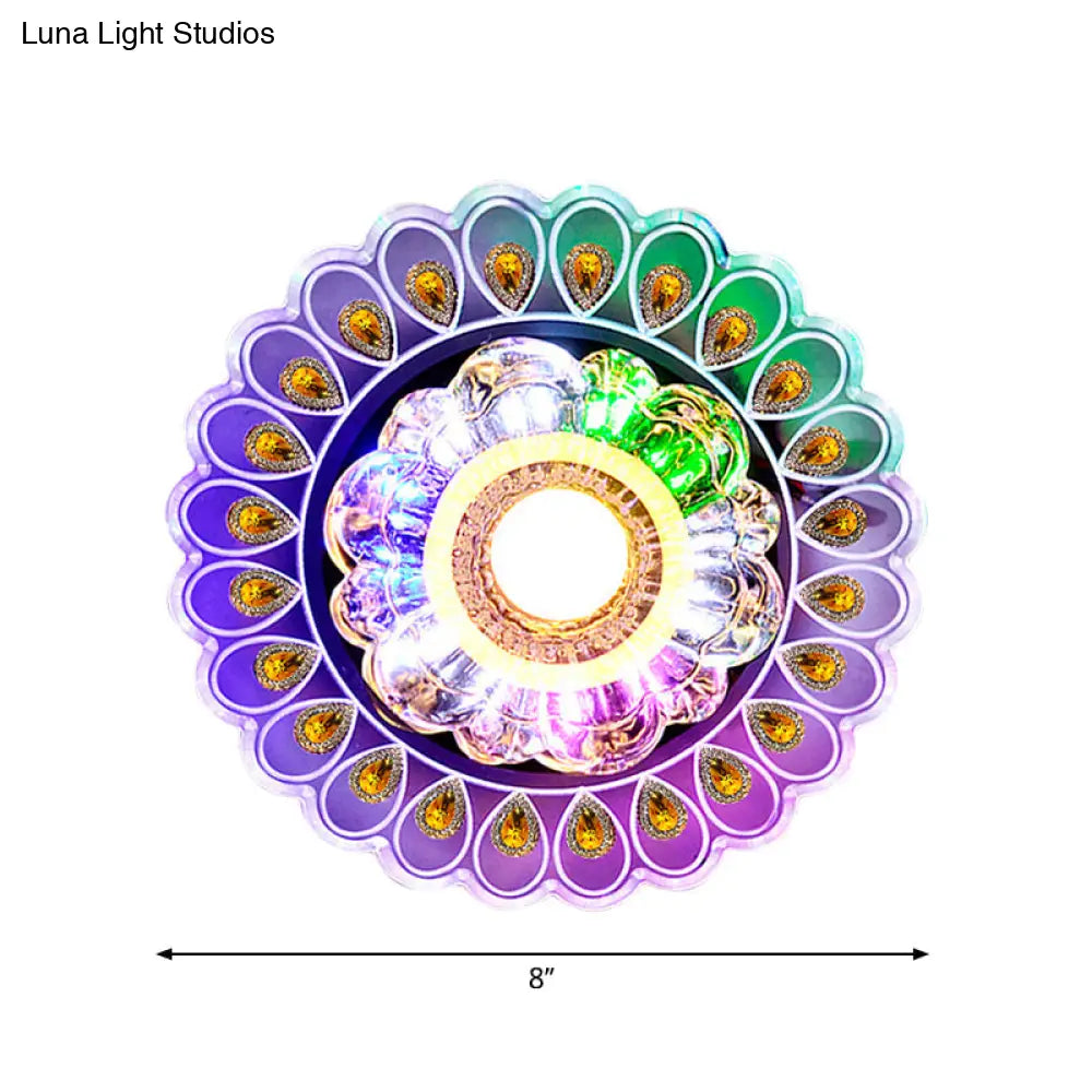 Crystal Led Flushmount Ceiling Light With Peacock Tail Edge - Elegant & Simplistic
