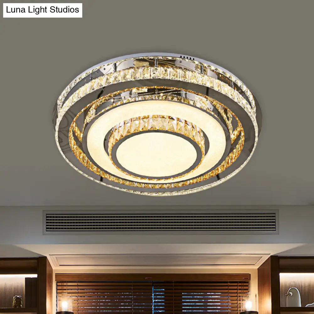 Crystal Led Flushmount Close To Ceiling Lighting Fixture In Nickel - Simple & Sleek Design