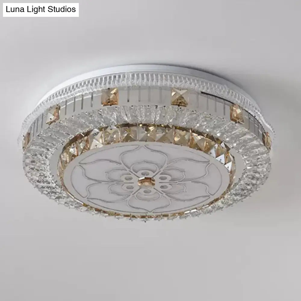 Crystal Led Modern Flush Mount Ceiling Light For Drum Bedroom In White