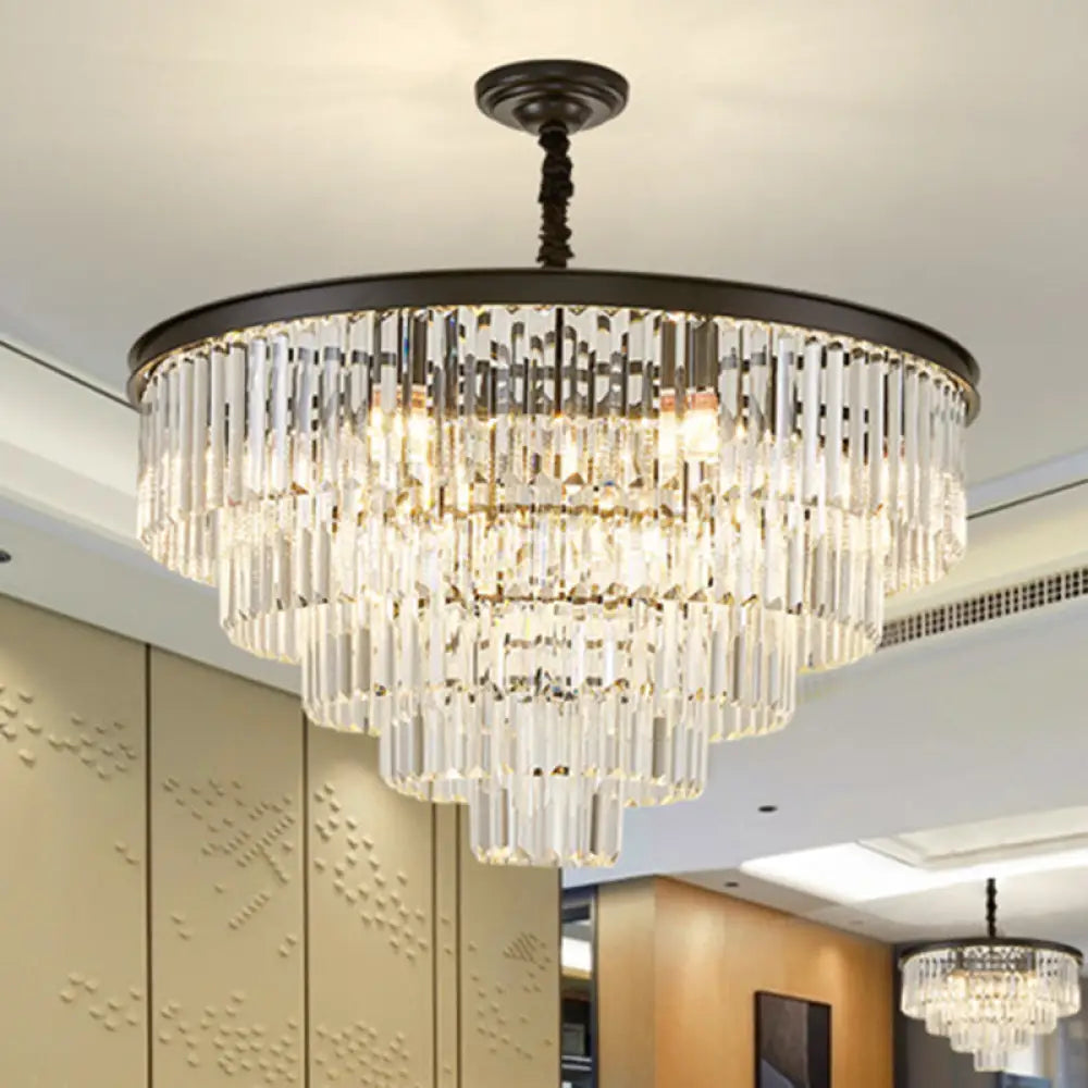 Crystal Simplicity: Tiered Tapered Living Room Chandelier Light - Pendant Fixture Black / 31.5