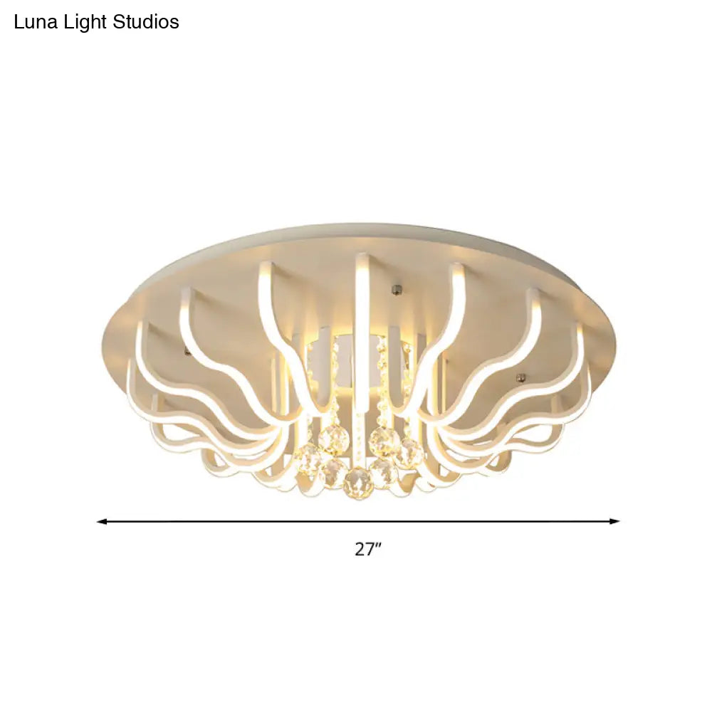 Curved Acrylic Flush Mount Led Ceiling Lamp In White: Simple Modern Design (27’/31.5’ W