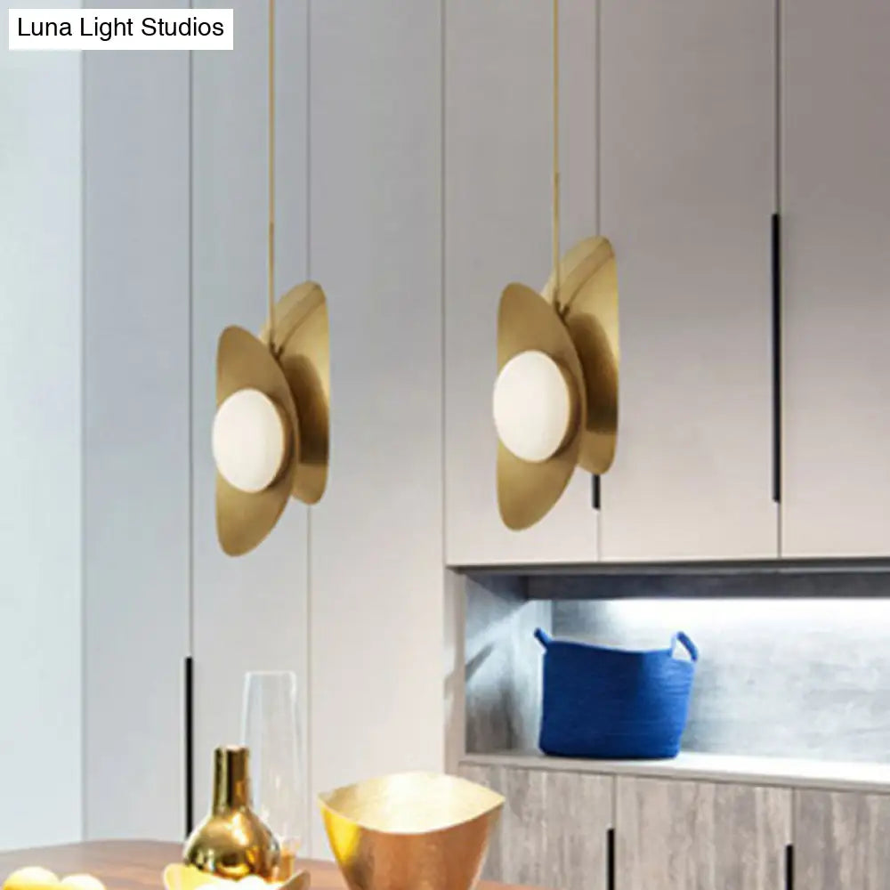Curved Metal Pendant Chandelier Light - 2-Head Black/Gold Design With Glass Shade