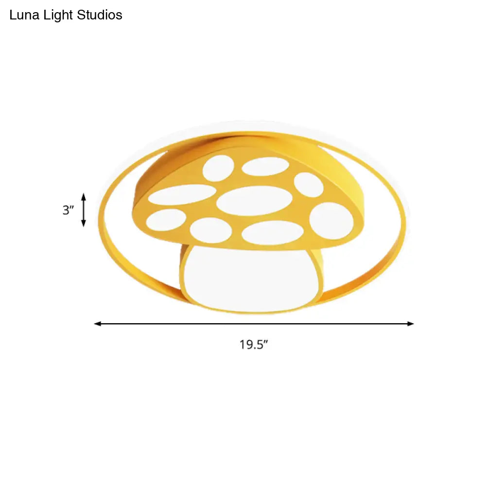 Cute Mushroom Flush Mount Ceiling Lamp For Kindergarten - Cartoon Acrylic And Metal Design