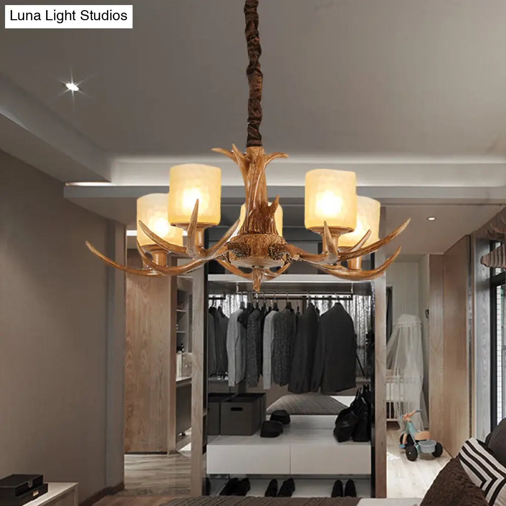 Cylindrical Glass Ceiling Lamp Traditional Pendant Chandelier Brown - 4/6/8 Bulb