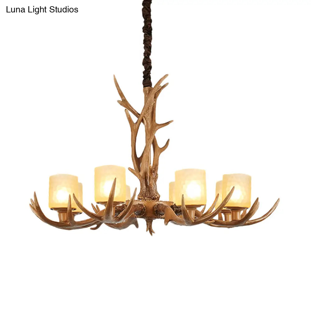 Cylindrical Glass Ceiling Lamp Traditional Pendant Chandelier Brown - 4/6/8 Bulb