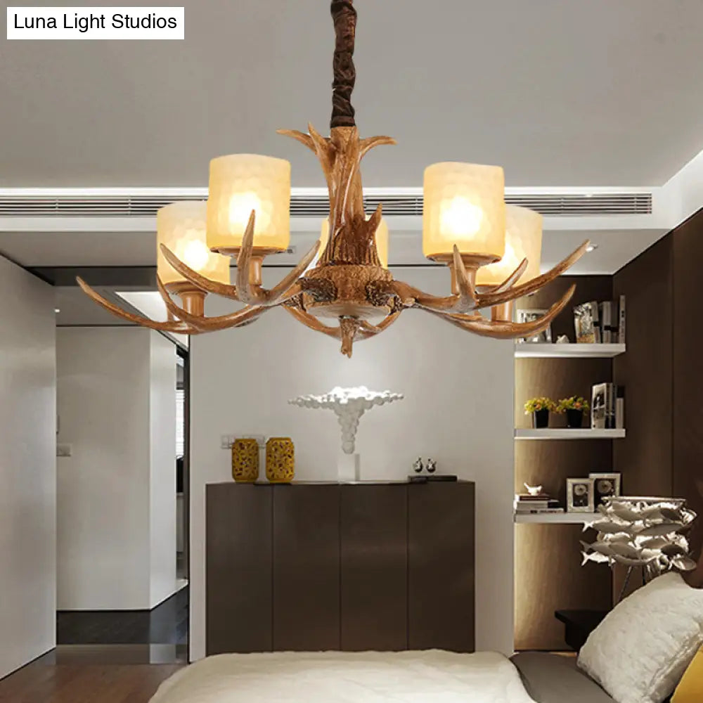 Cylindrical Glass Ceiling Lamp Traditional Pendant Chandelier Brown - 4/6/8 Bulb