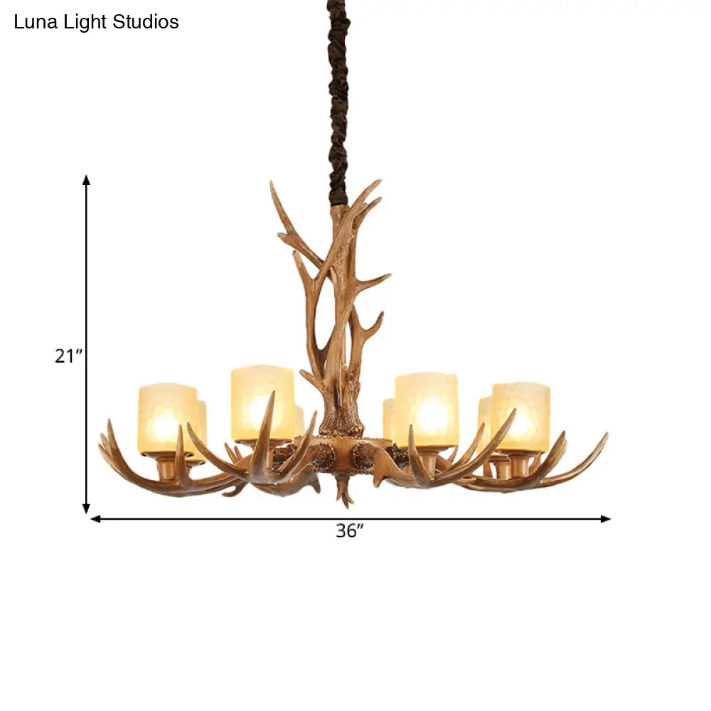 Cylindrical Glass Ceiling Lamp Traditional Pendant Chandelier Brown - 4/6/8 Bulb