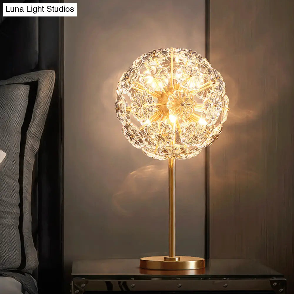 Dandelion Led Night Lamp: Flower Crystal Brass Table Light For Bedside