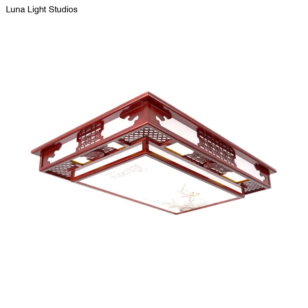 Dark Red Led Flush Mount Ceiling Lamp With Stylish Floral Design For Living Room