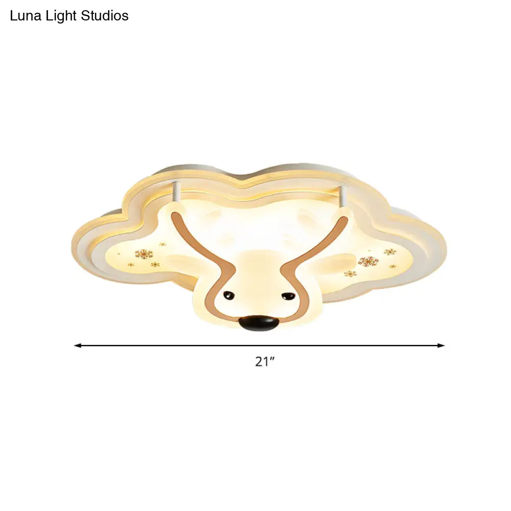 Deer Face Flushmount Led Ceiling Light With Cloud Canopy - Ideal For Nursing Room