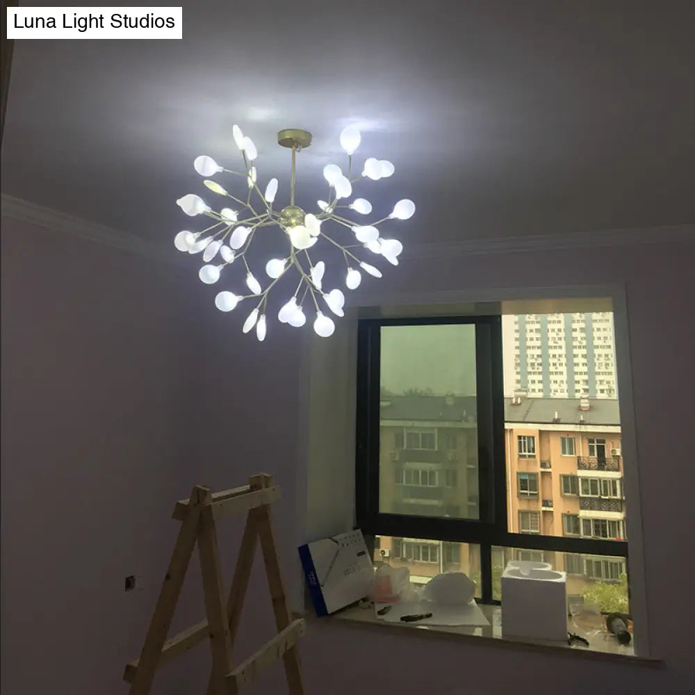 Designer Acrylic Leaf Chandelier Pendant With Gold Finish For Bedroom Ceiling