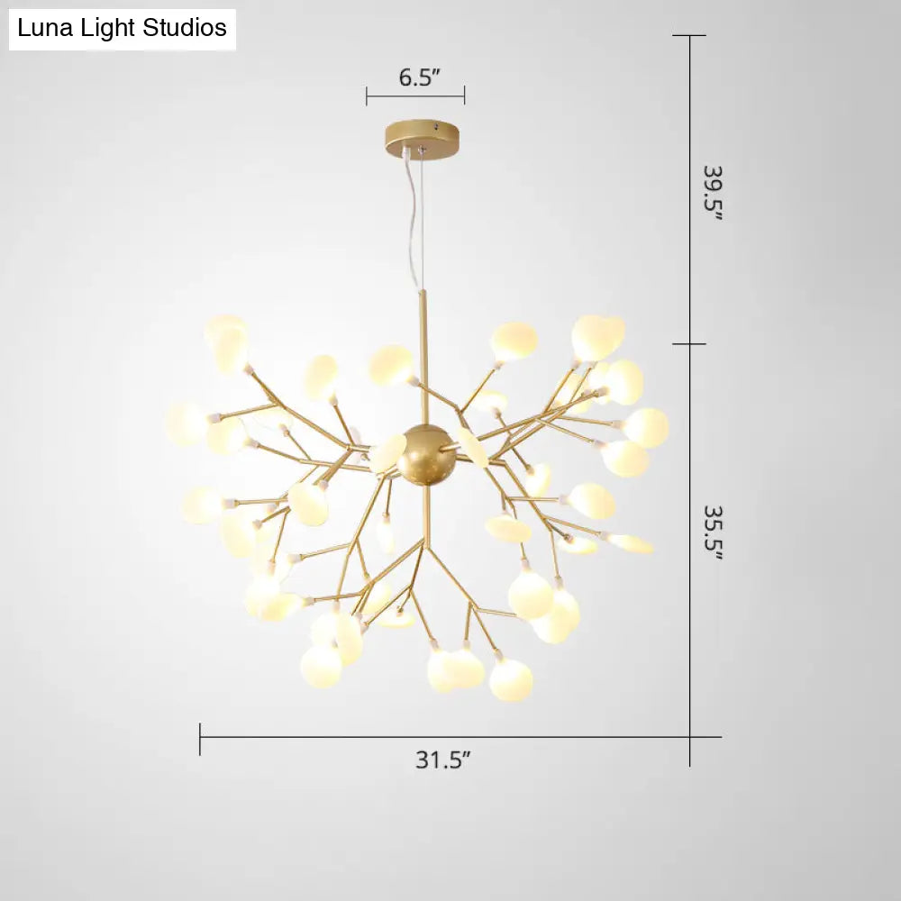 Designer Acrylic Leaf Chandelier Pendant With Gold Finish For Bedroom Ceiling