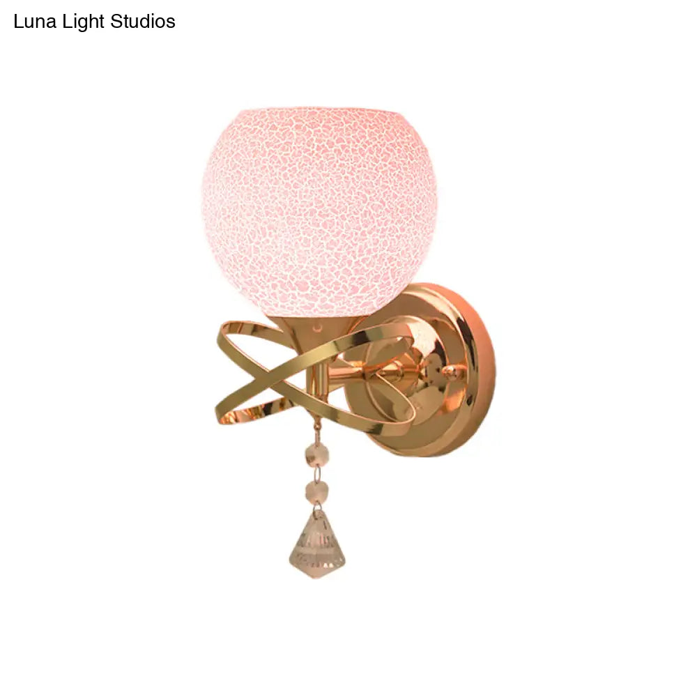 Diamond Sconce Crystal Wall Lamp With Pink Cracked Glass Shade - Post Modern 1-Light Fixture