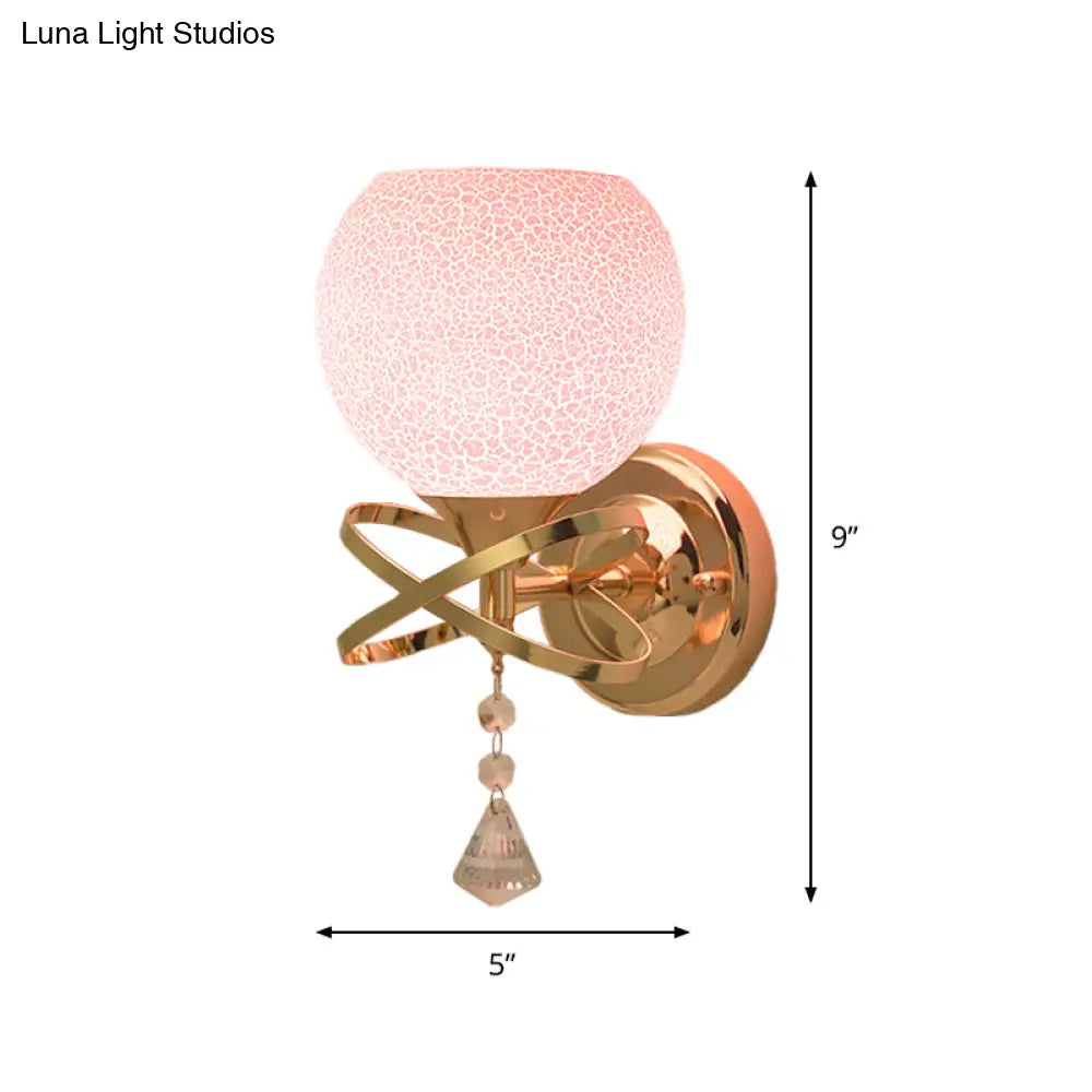 Diamond Sconce Crystal Wall Lamp With Pink Cracked Glass Shade - Post Modern 1-Light Fixture