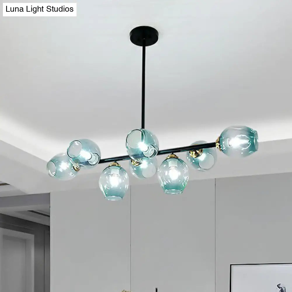 Dimpled Glass Linear Island Pendant Light With 8-Bulbs For Minimalist Dining Room