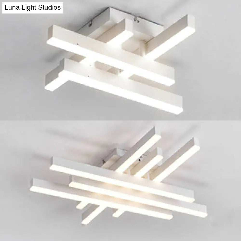Dining Room Flush Mount Light With Crossed Line Acrylic Shade 4/6 Lights Warm/White White Ceiling