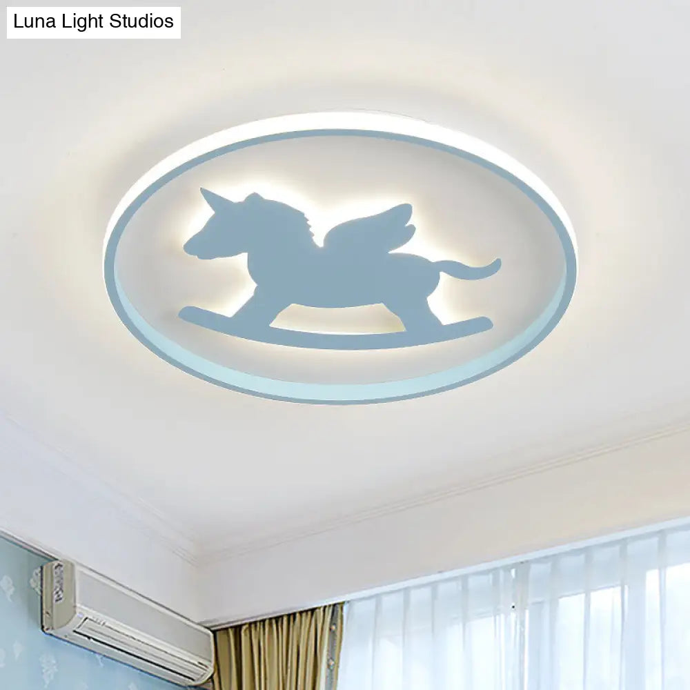 Dinosaur/Carousel Led Flush Mount Lighting - Super Thin Acrylic Shade In Pink/Blue