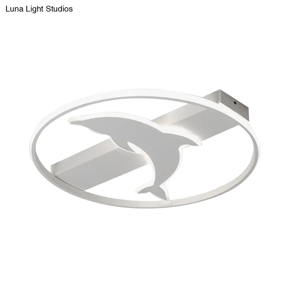 Dolphin Ceiling Mount Light - Led Flush Acrylic Animal Lamp In White Finish
