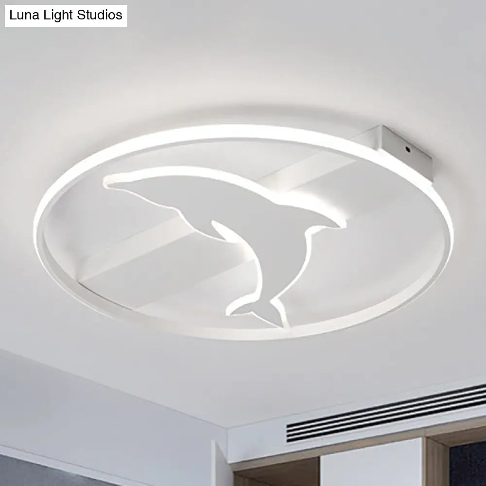 Dolphin Ceiling Mount Light - Led Flush Acrylic Animal Lamp In White Finish