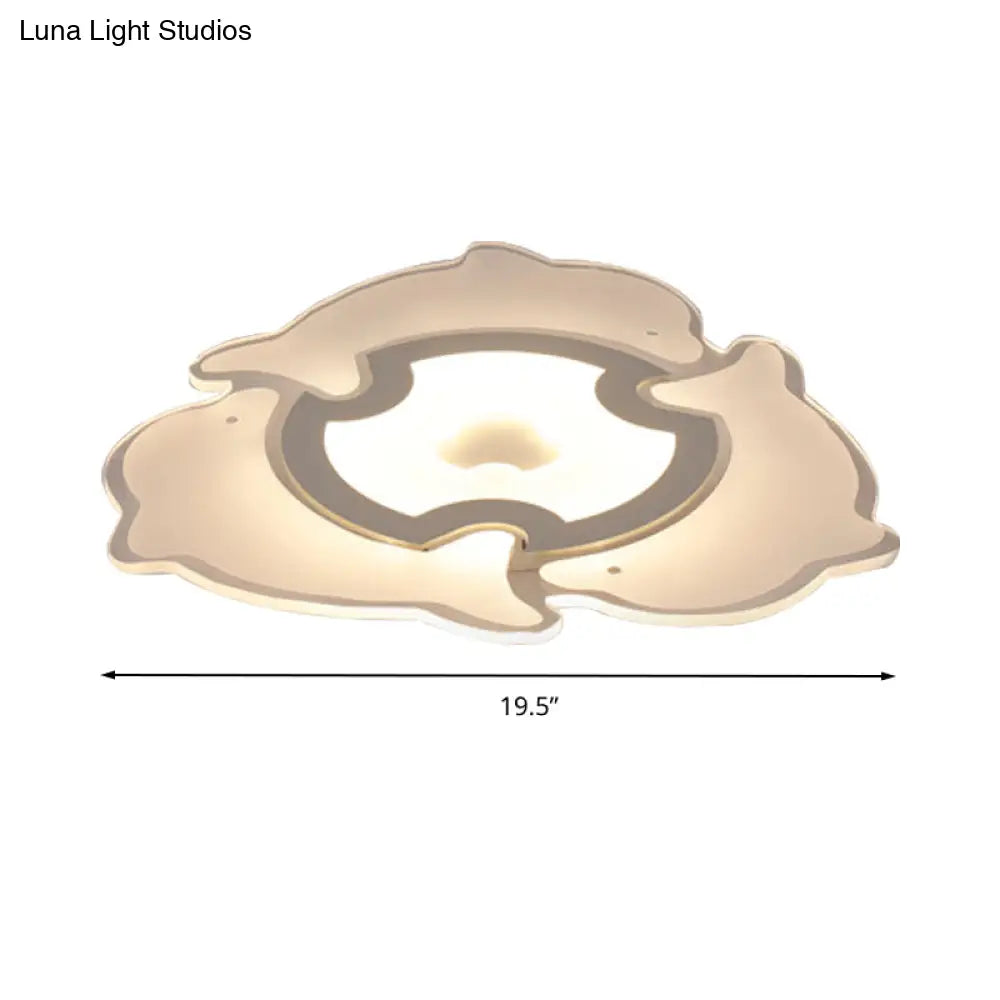 Dolphin Flushmount Animal Led Ceiling Light In White For Kindergarten