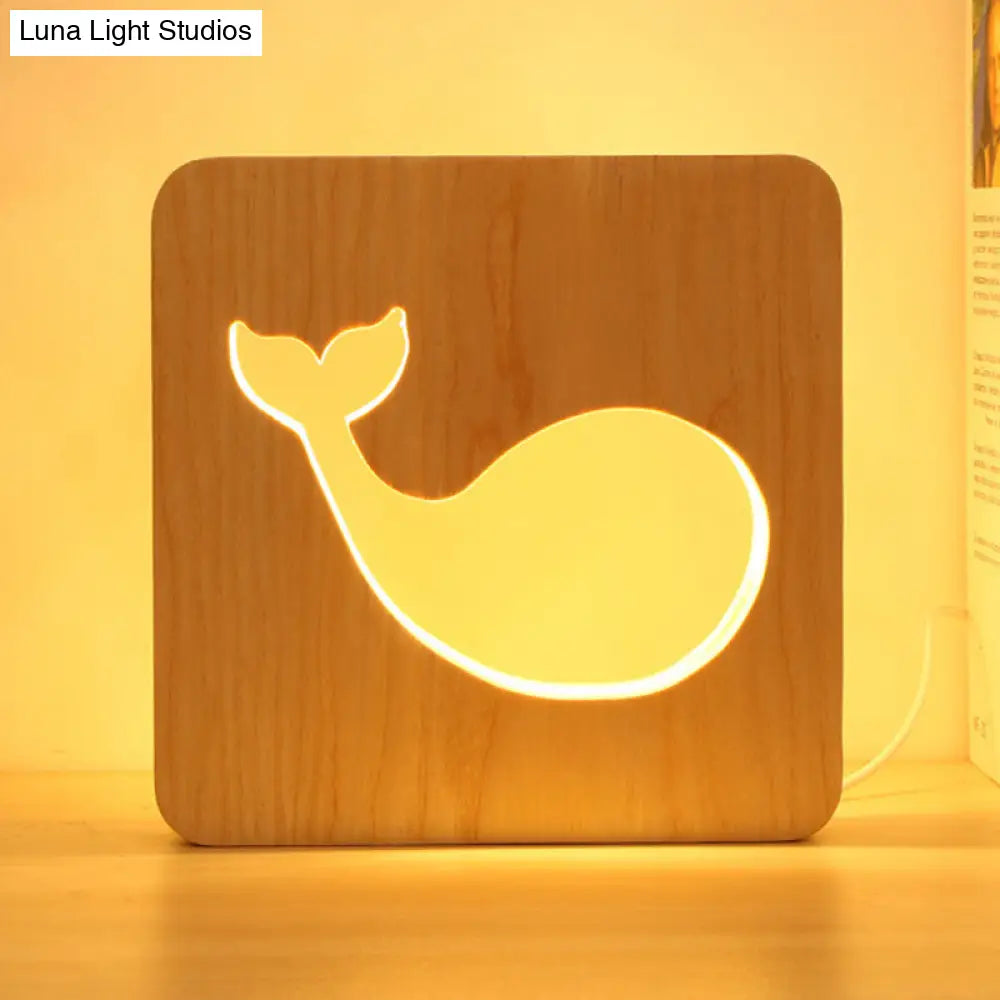 Dolphin Wood Table Light - Beige Square Small Desk Lamp For Kids Bedroom