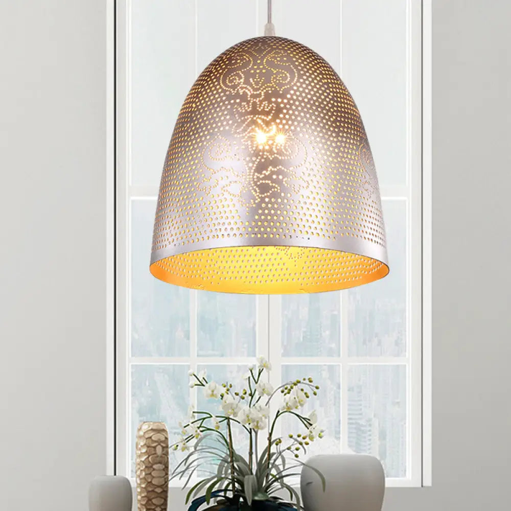Dome Hanging Light: Stylish Traditionary Metal Fixture In Silver