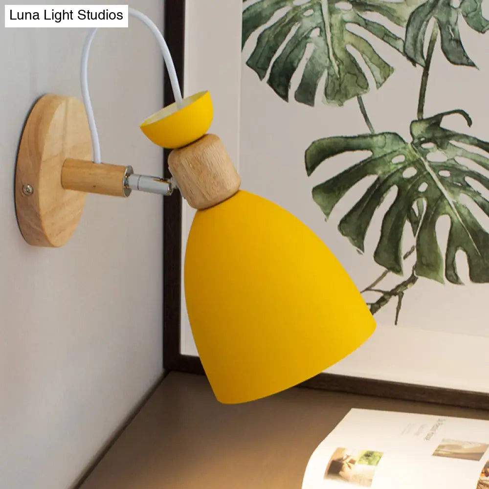 Dome-Shaped Metallic & Wooden Macaroon Wall Sconce Light For Kids Bedroom
