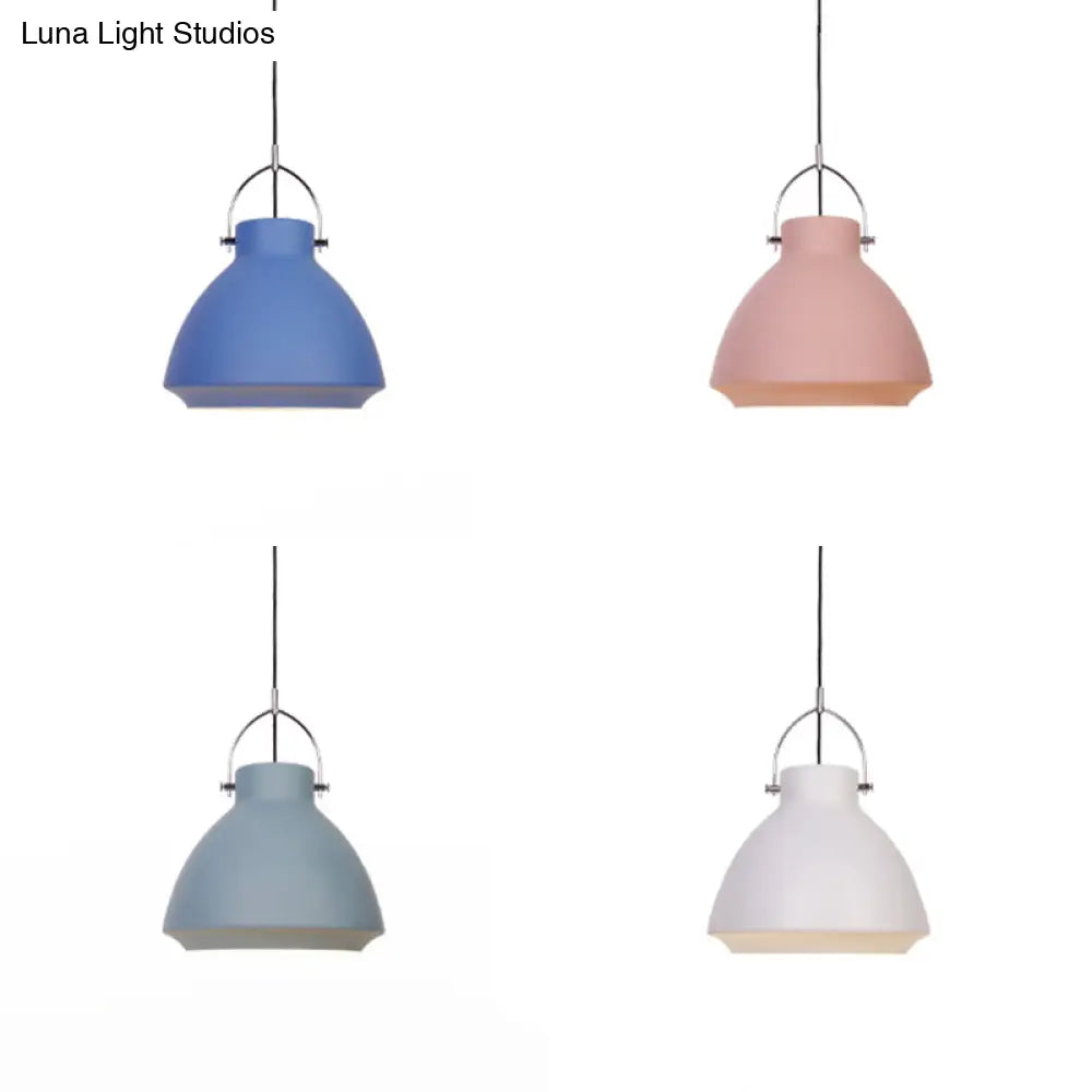 Dome Suspended Macaron Style Pendant Light - 10’/14’ Metallic Fixture With Handle In Black/Blue