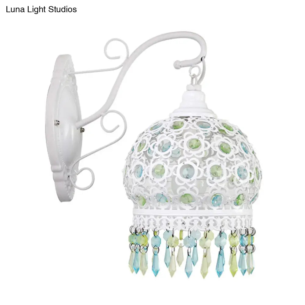 Dome Wall Sconce Lamp - 1 Bulb Metal Mount Light In White/Pink/Orange For Living Room