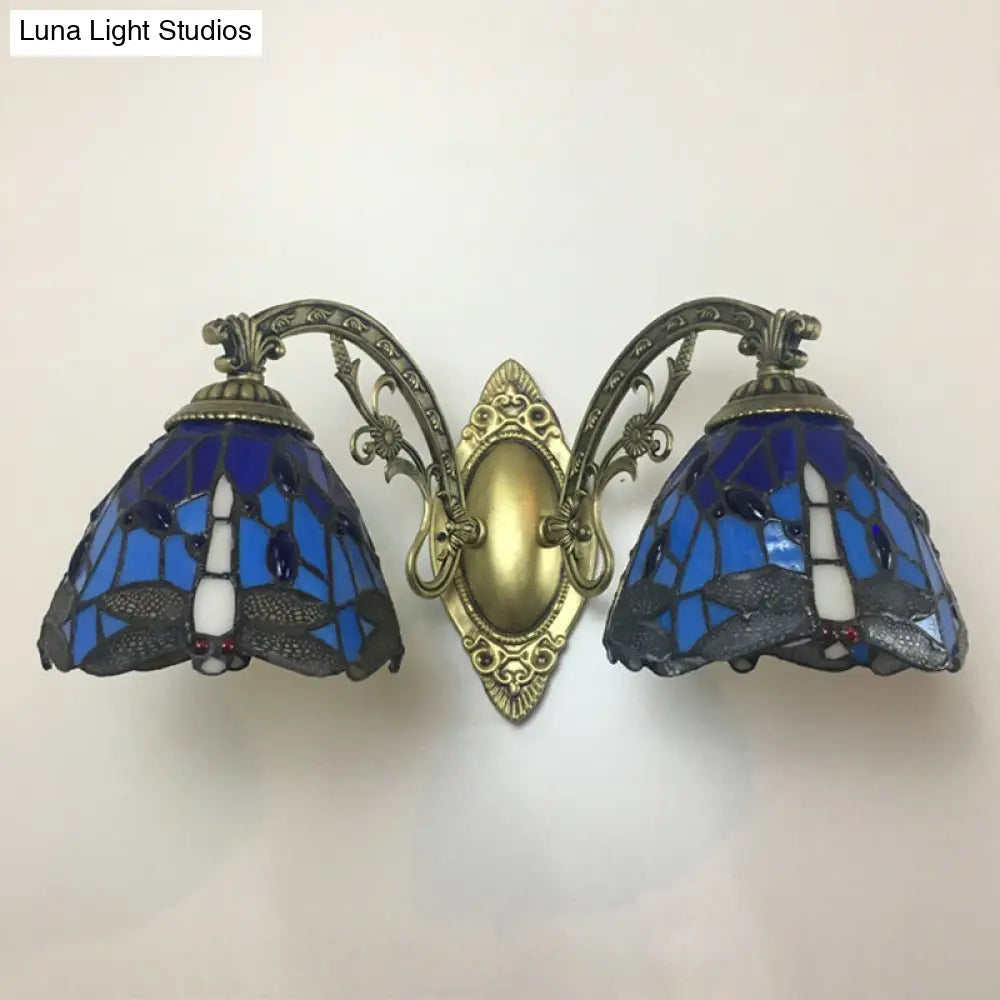 Dragonfly Tiffany Vanity Lamp - Elegant 2-Light Wall Sconce For Mirror Cabinet