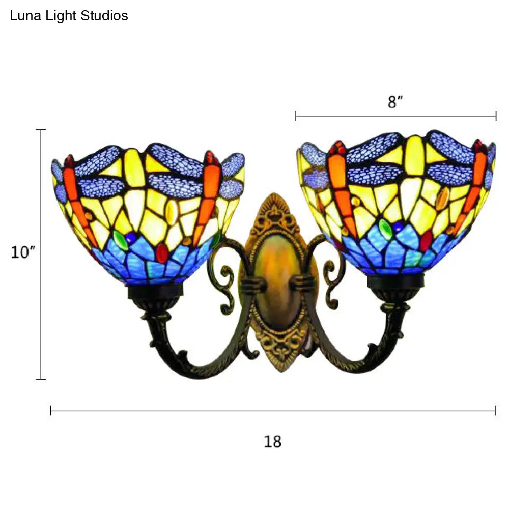Dragonfly Tiffany Vanity Lamp - Elegant 2-Light Wall Sconce For Mirror Cabinet