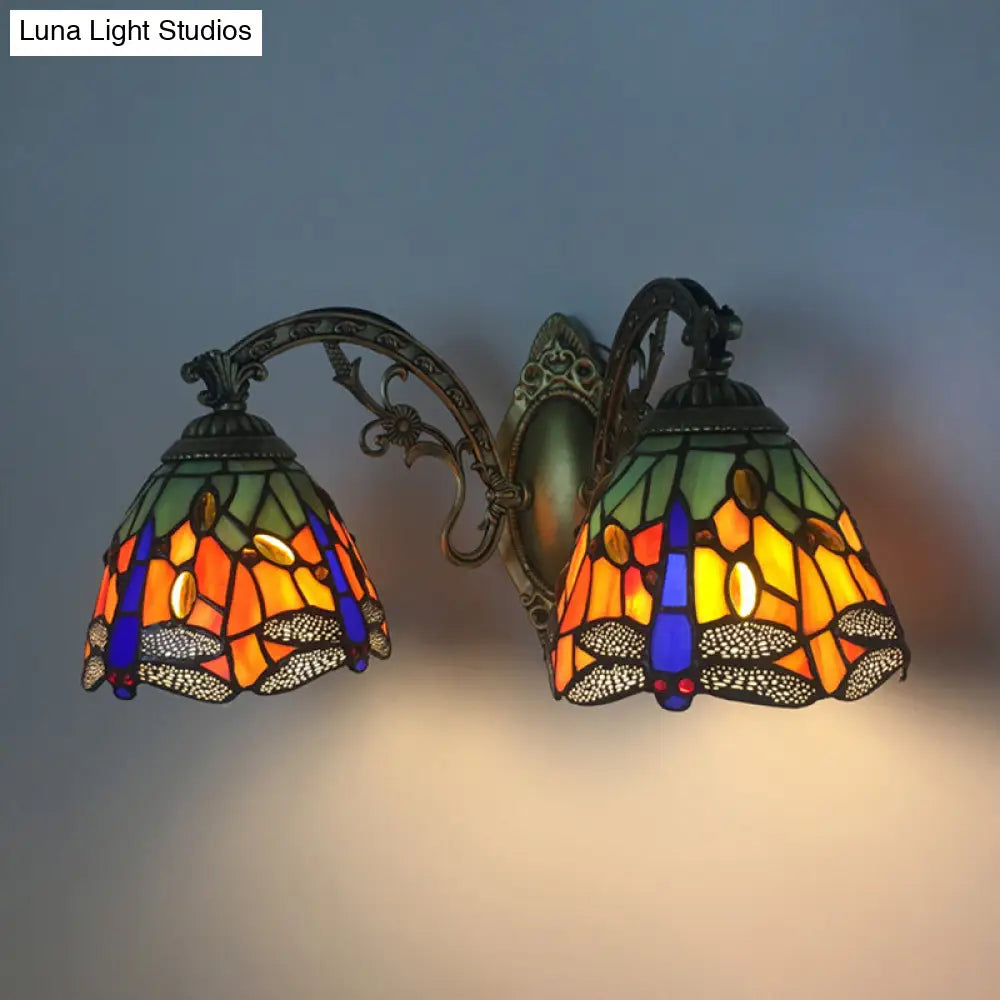 Dragonfly Tiffany Vanity Lamp - Elegant 2-Light Wall Sconce For Mirror Cabinet