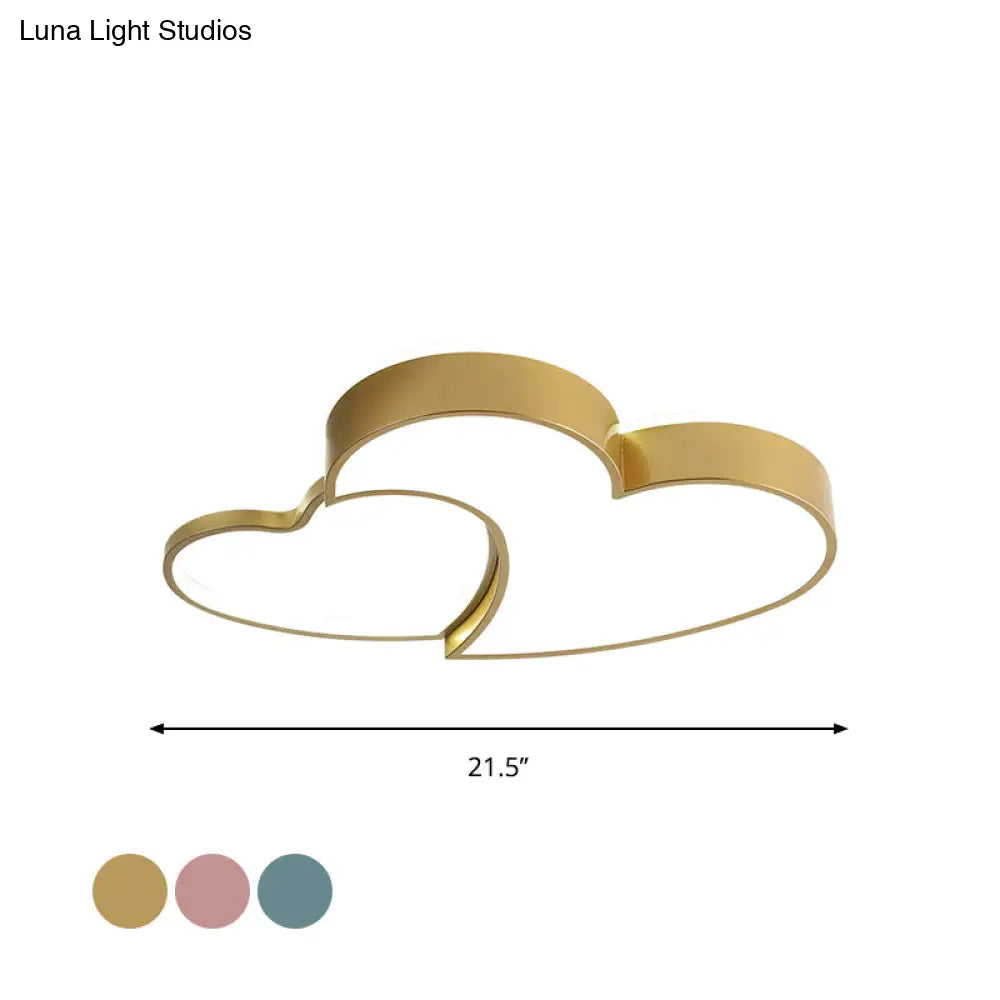 Dual - Heart Kid’s Flush Light: Acrylic Macaron Led Ceiling Lamp In Pink/Blue/Gold 21.5’/25.5’ Wide