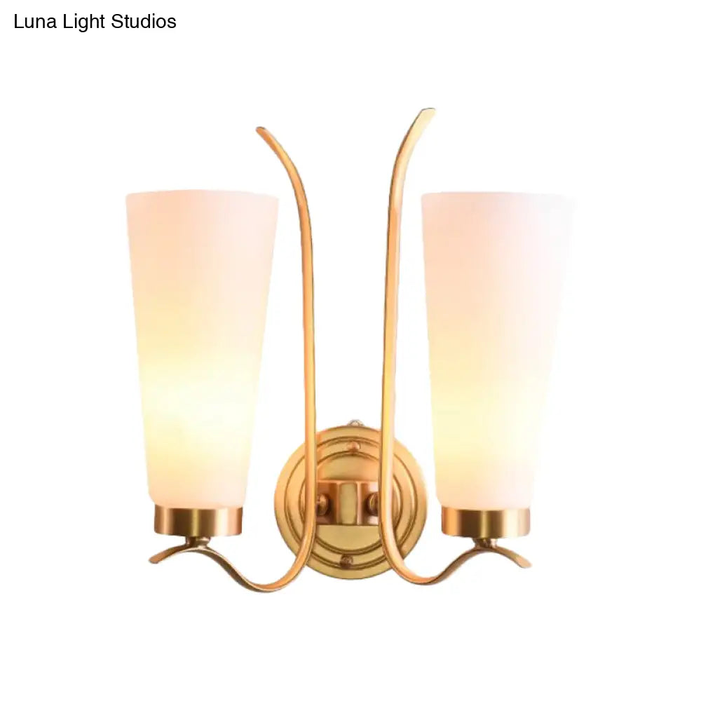 Elongated Opal Glass Wall Sconce With Brass Finish For Rustic Guest Room - 1/2-Light Fixture