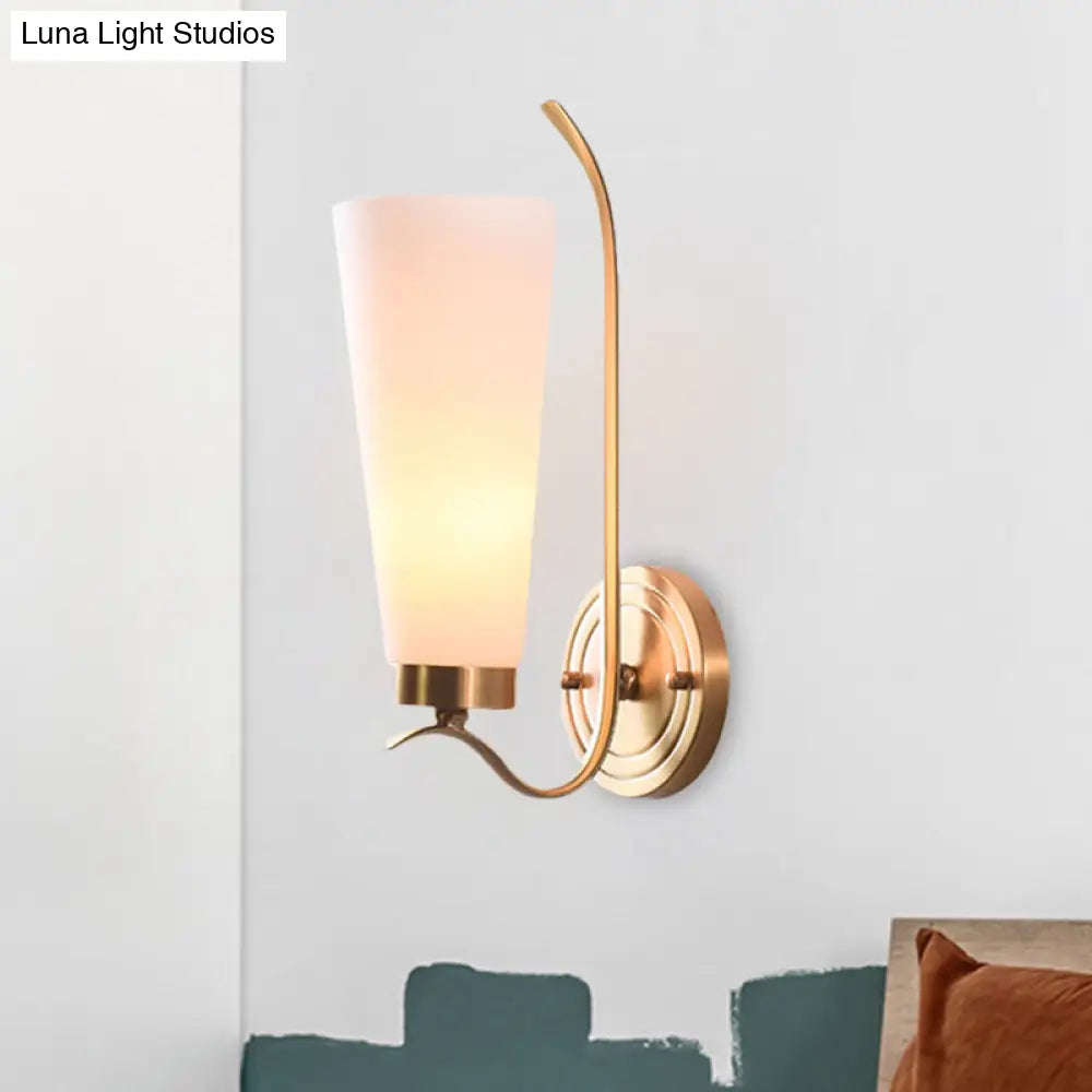 Elongated Opal Glass Wall Sconce With Brass Finish For Rustic Guest Room - 1/2-Light Fixture