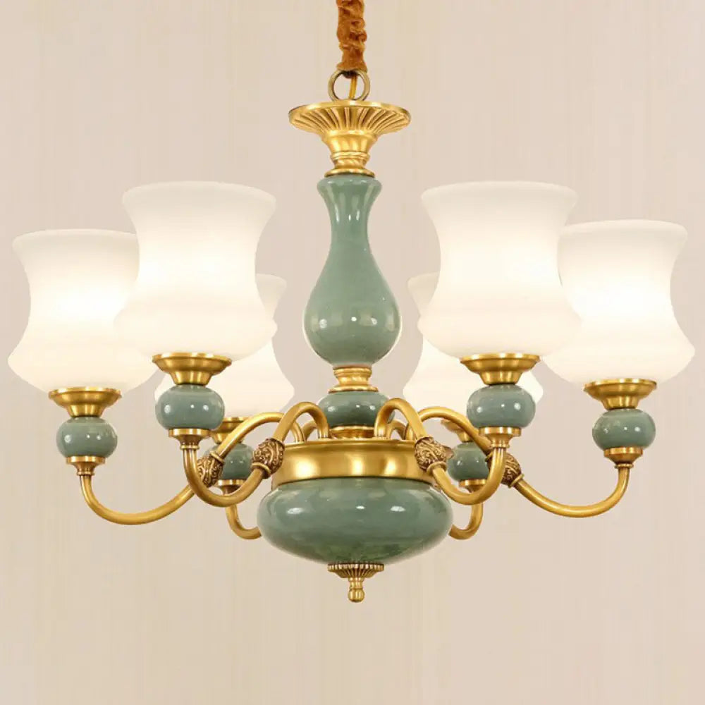Emerald Green-Gold Retro Vase Chandelier: Opal Frosted Glass Pendant Light For Dining Room 6 / Gold