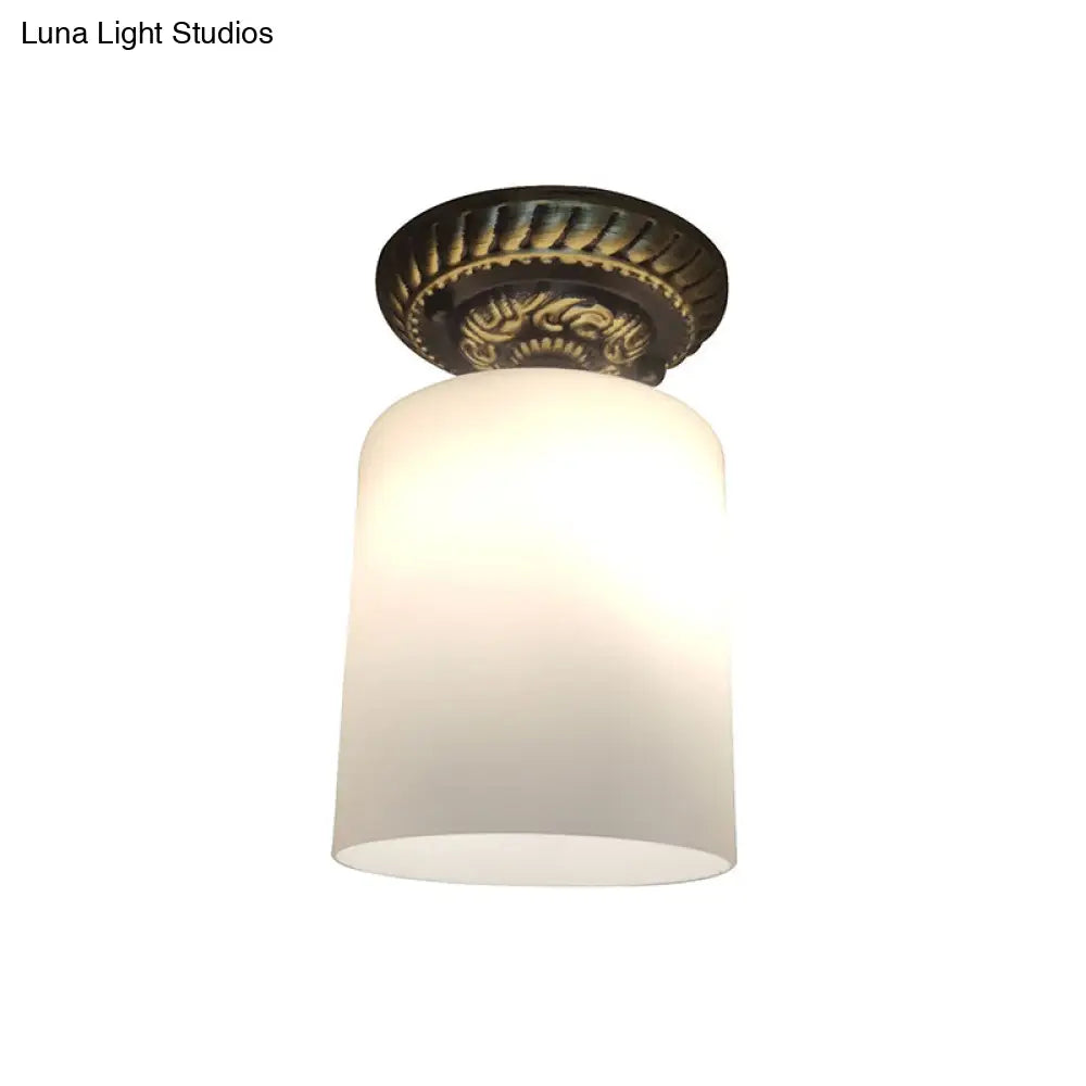 Farmhouse Bronze Flush Mount Ceiling Light With Milky Glass