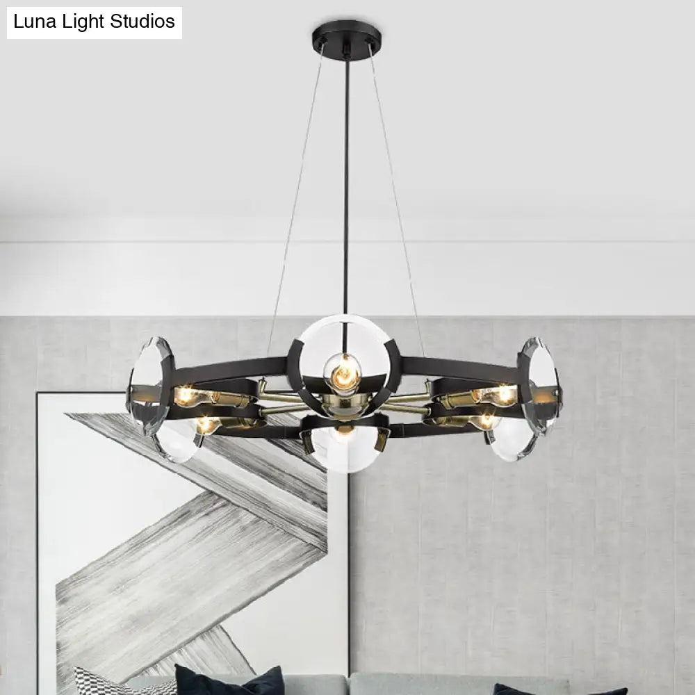 Farmhouse Circular Pendant Chandelier - 4/6 Lights Black Metallic With Clear Glass Shade