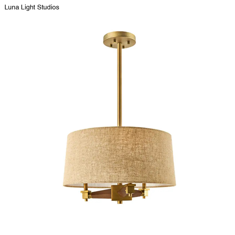 Farmhouse Fabric Drum Chandelier 3 Bulb Ceiling Suspension Light
