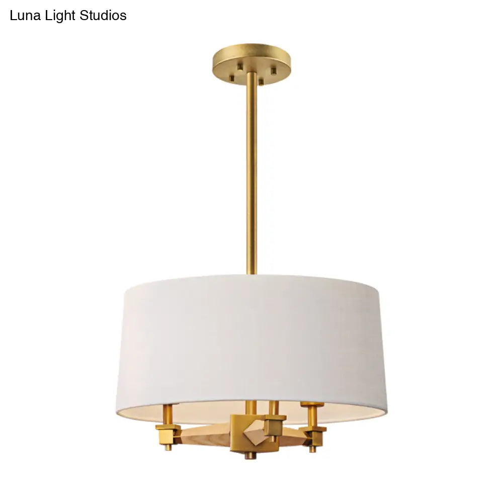 Farmhouse Fabric Drum Chandelier 3 Bulb Ceiling Suspension Light