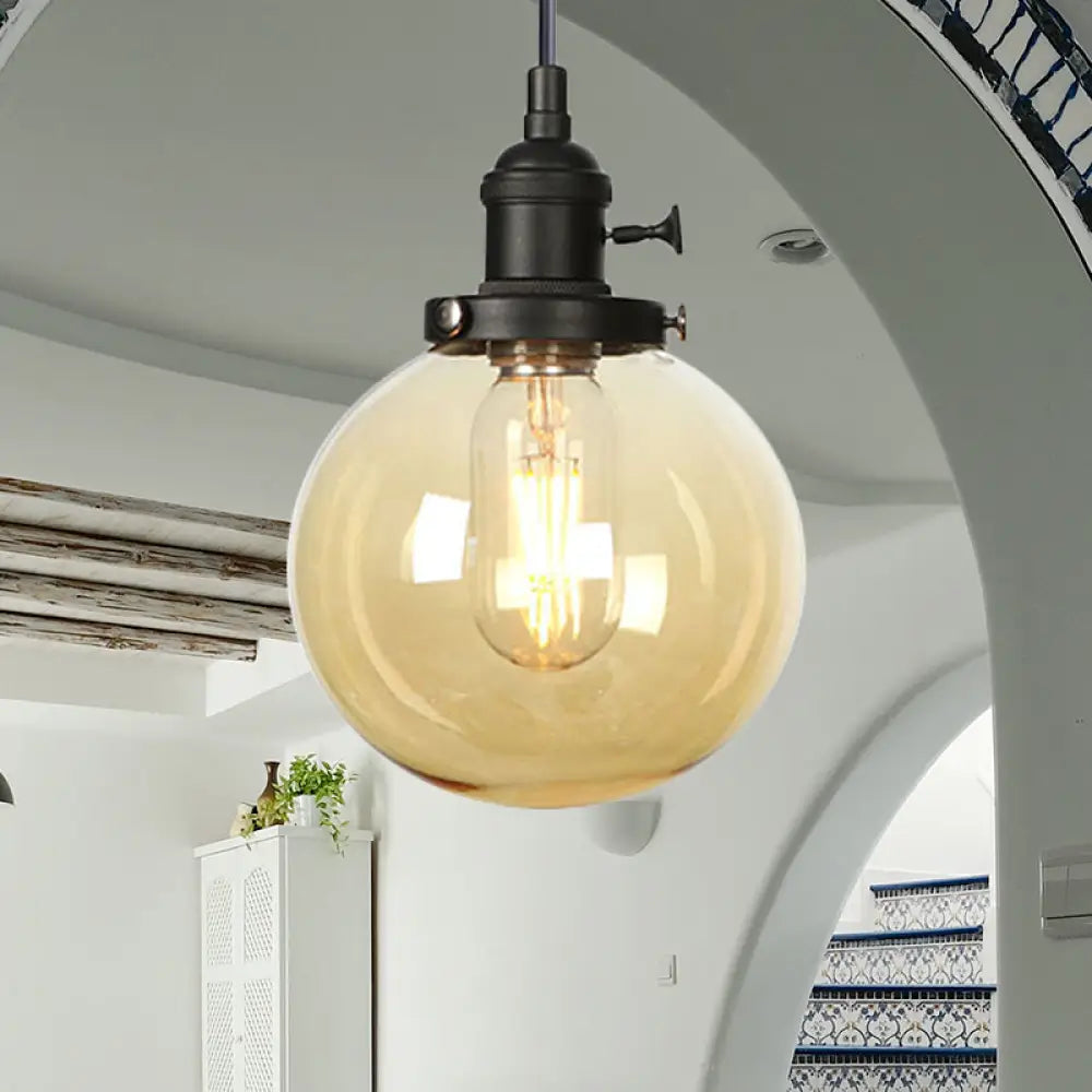 Farmhouse Orbit Pendant Light With Amber/Clear Glass And Adjustable Cord In 3 Elegant Finish