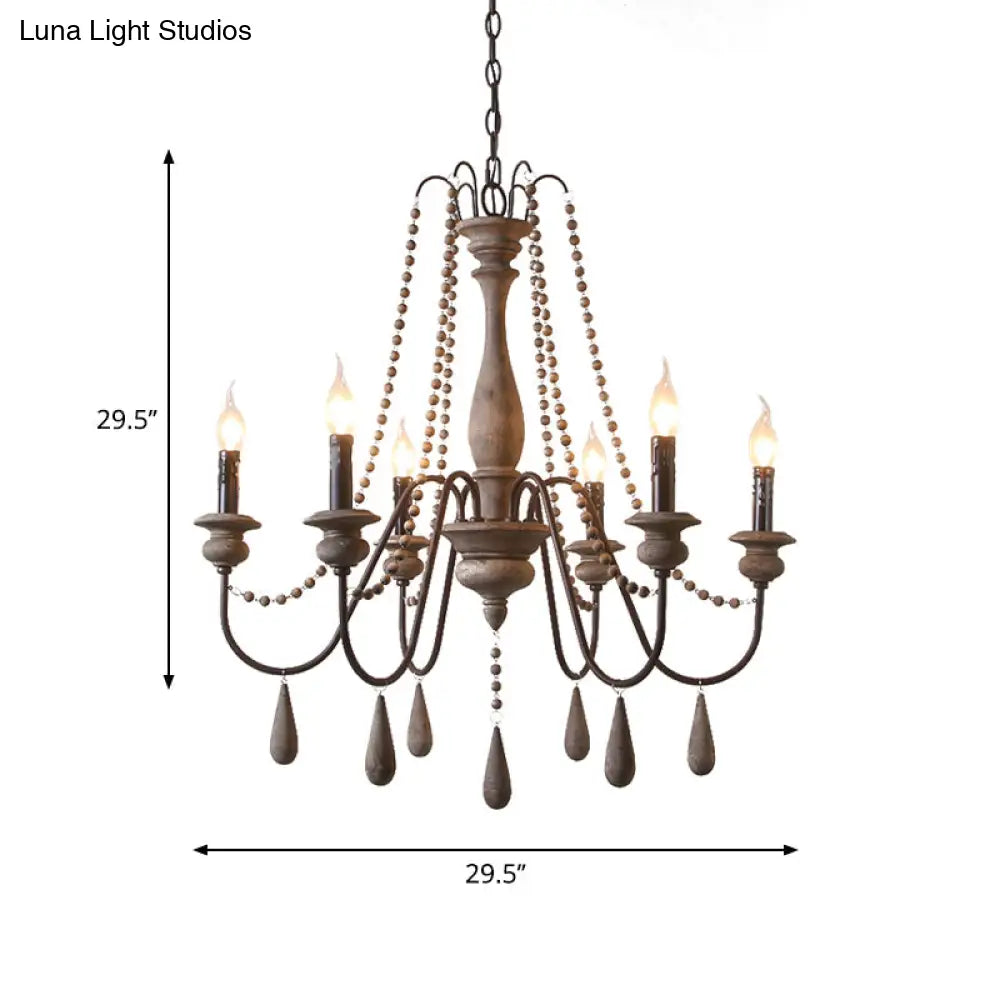 Farmhouse Wood Chandelier: Swooping Arms Candelabra Design Ceiling Light