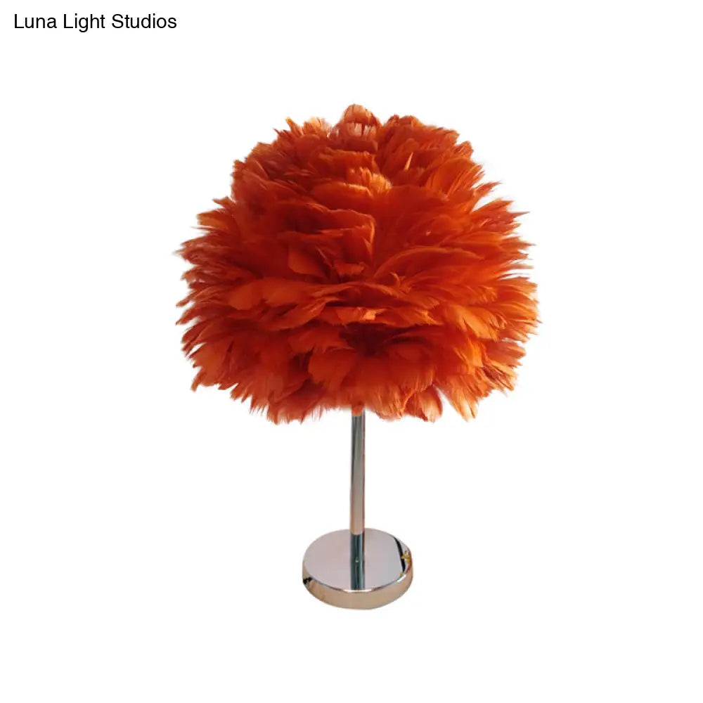 Feathered Modern Artichoke Plug-In Table Light: 1 Light Girls Room Nightstand Lamp (Pink/Grey/White)