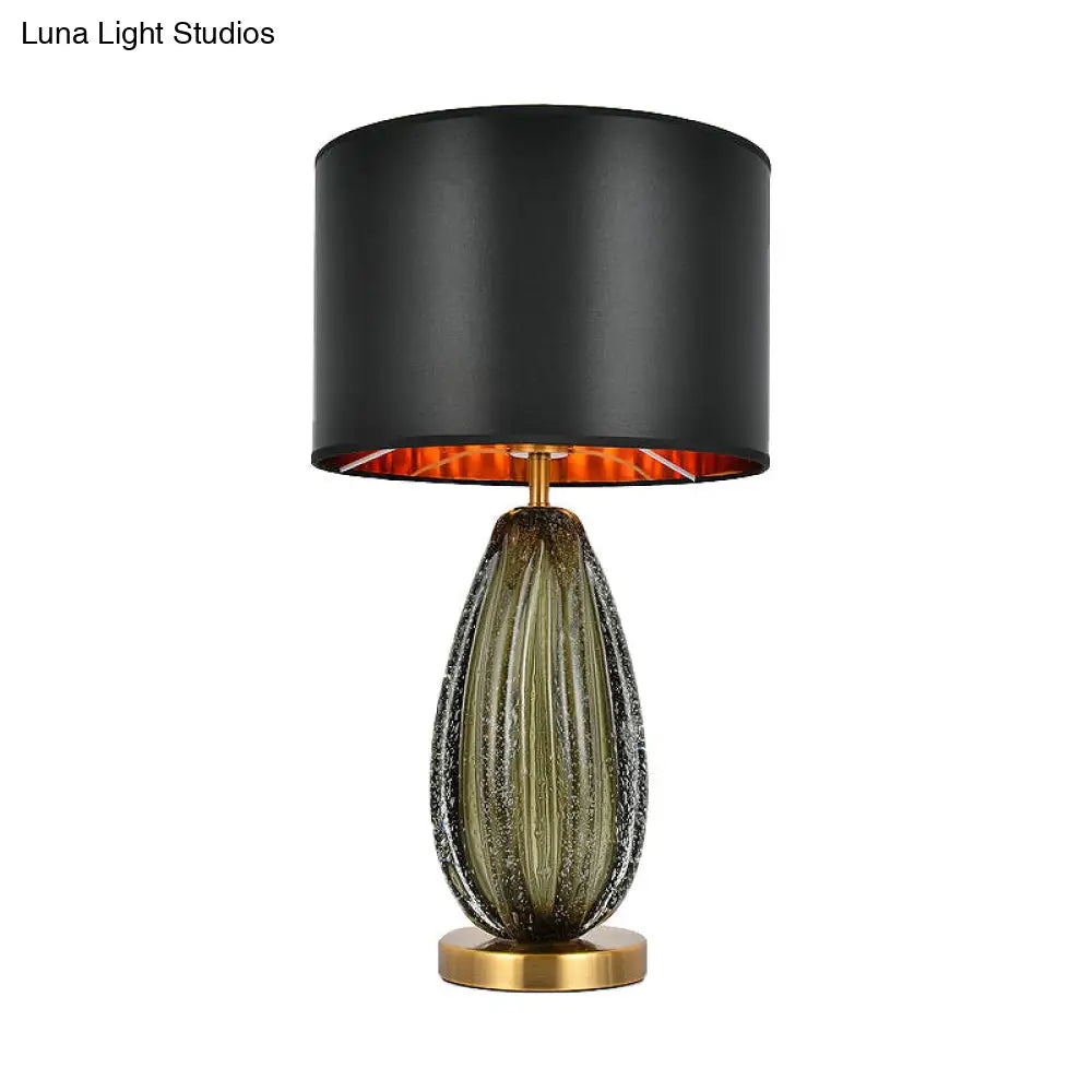 Federica - Vintage 1-Light Melon Table Lamp Ideas Hand-Worked Green Bubble Glass Night Lighting
